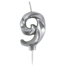 Свеча -цифра "9" витая серебро 5см